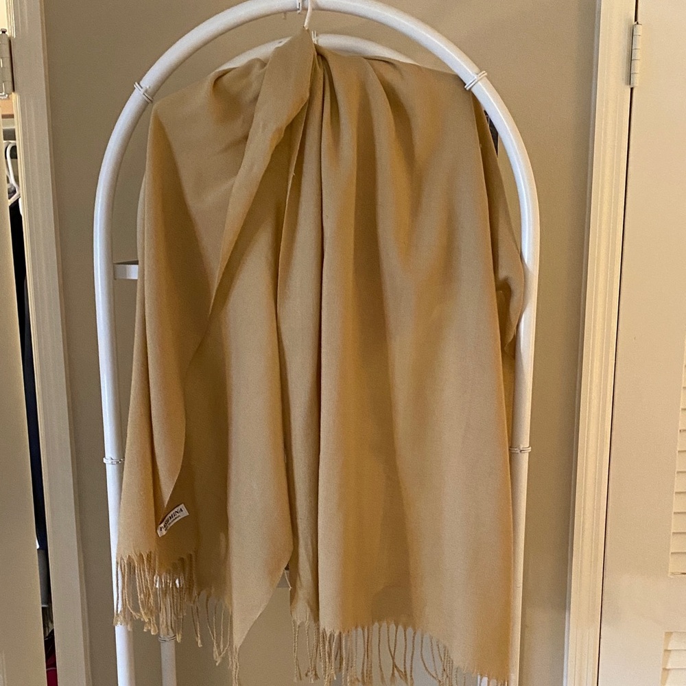 Lightweight  Pashmina Wrap, Tan with Fringe